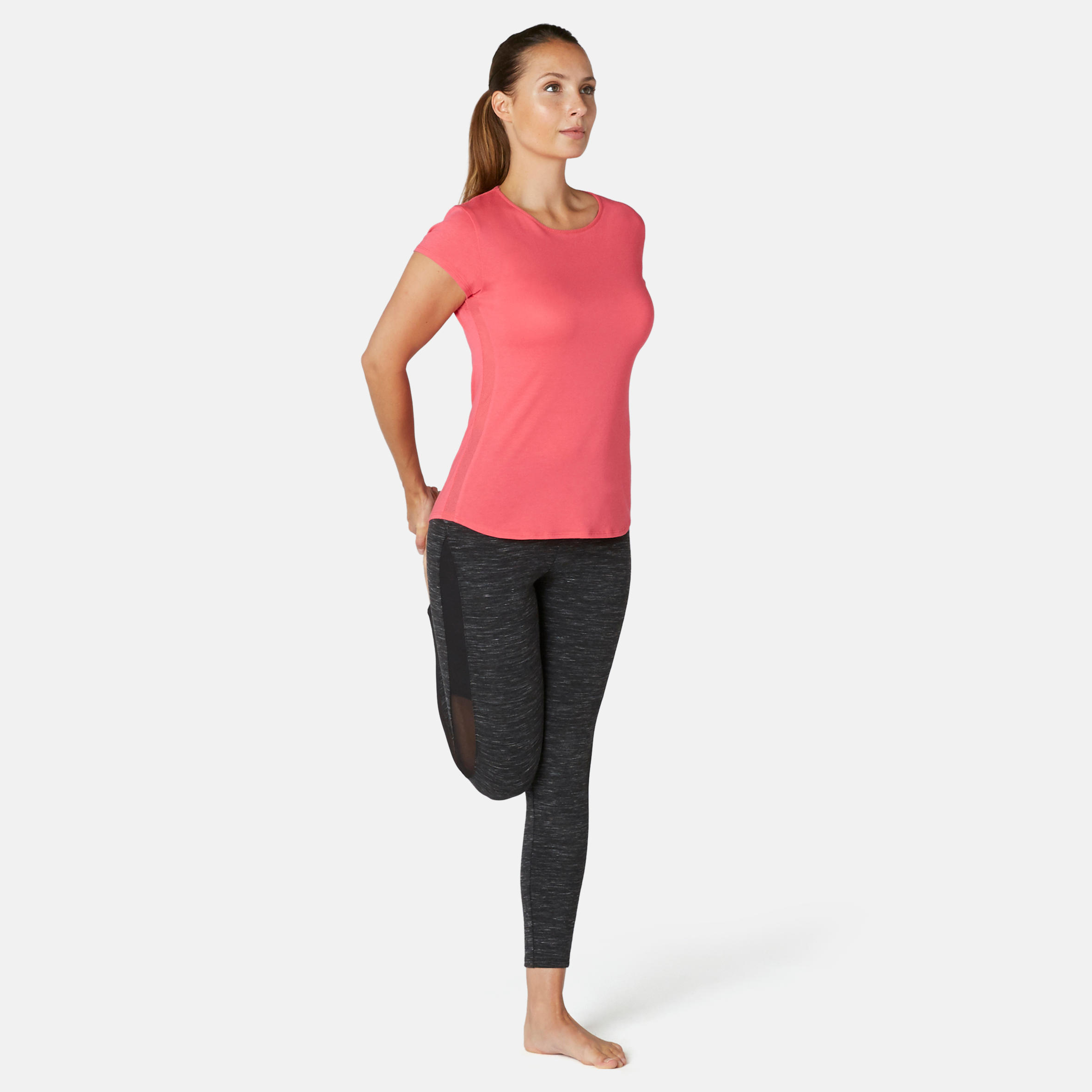 Women's Pilates & Gentle Gym Slim-Fit 7/8 Leggings 520 - Mottled Black 3/8