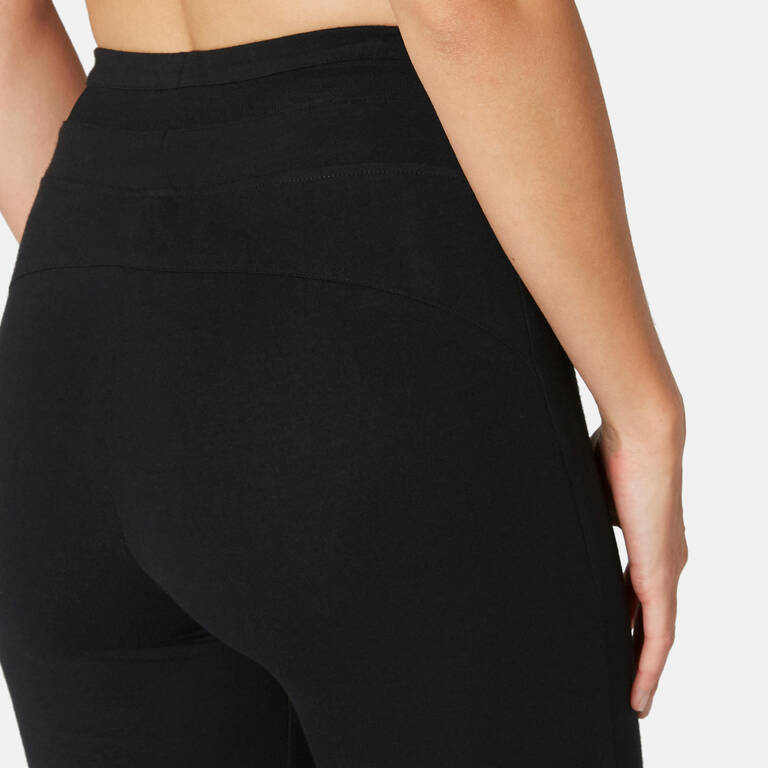 Stretchy High-Waisted Cotton Fitness Leggings with Mesh - Black