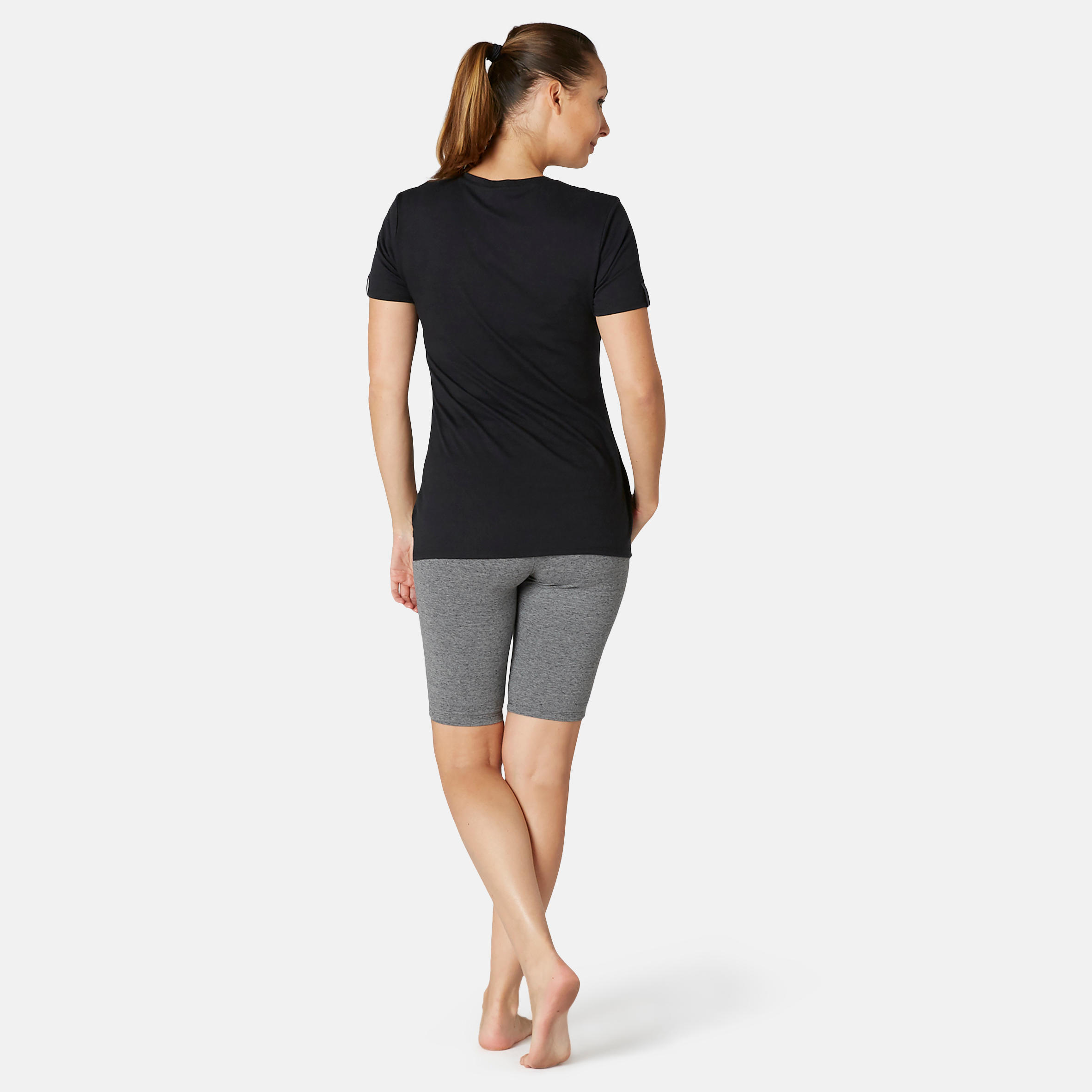 Women's Slim-Fit Cotton Fitness Cycling Shorts 520 Without Pockets - Grey 5/9