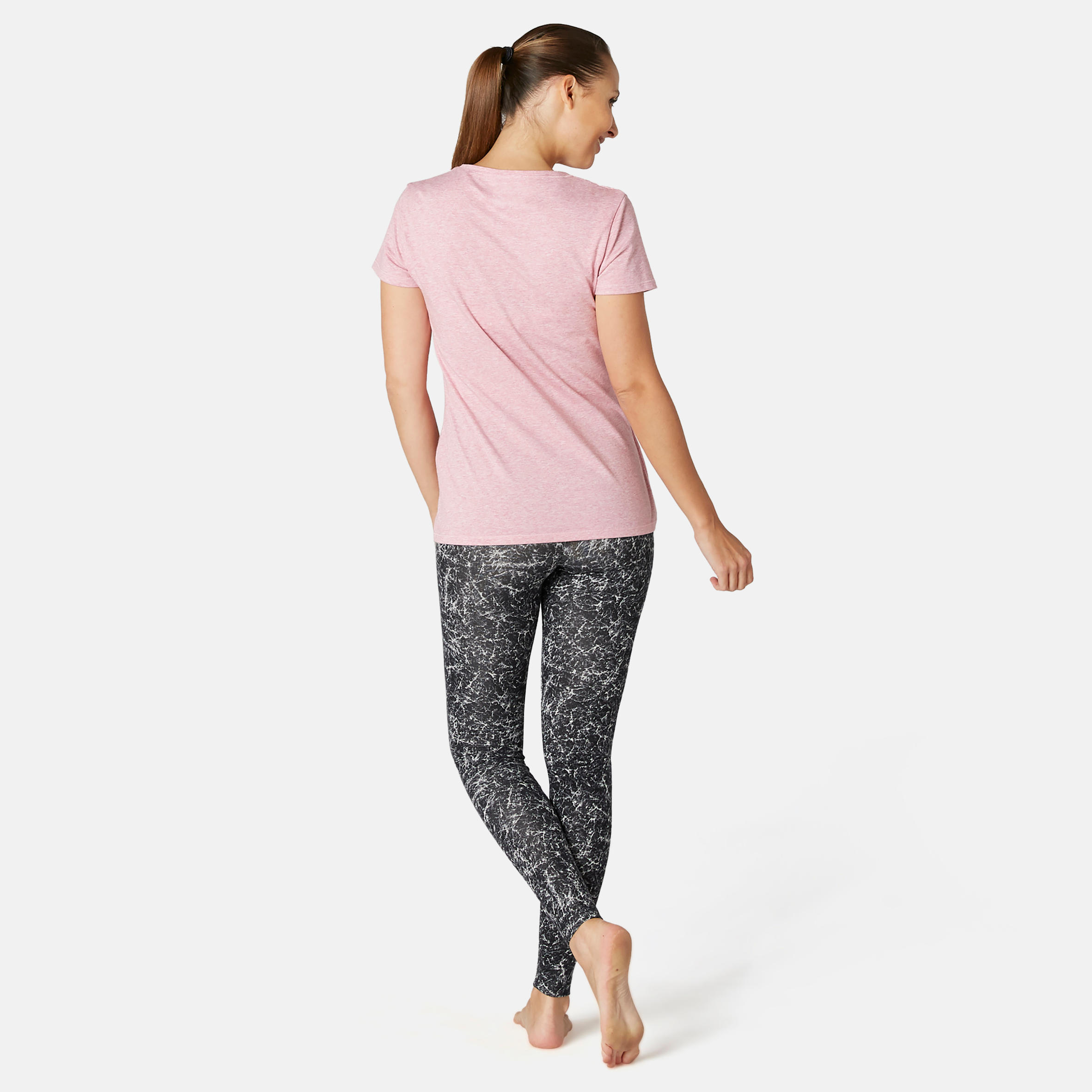 Women's stretch cotton sports leggings, grey and white 5/8