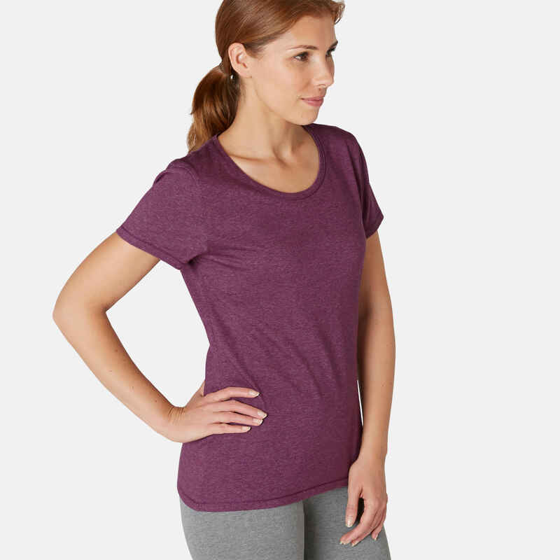 Women's Regular-Fit Pilates & Gentle Gym Sport T-Shirt 500 - Purple Print