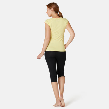 T-shirt Sport Pilates Gym Douce Femme 500 Slim Jaune