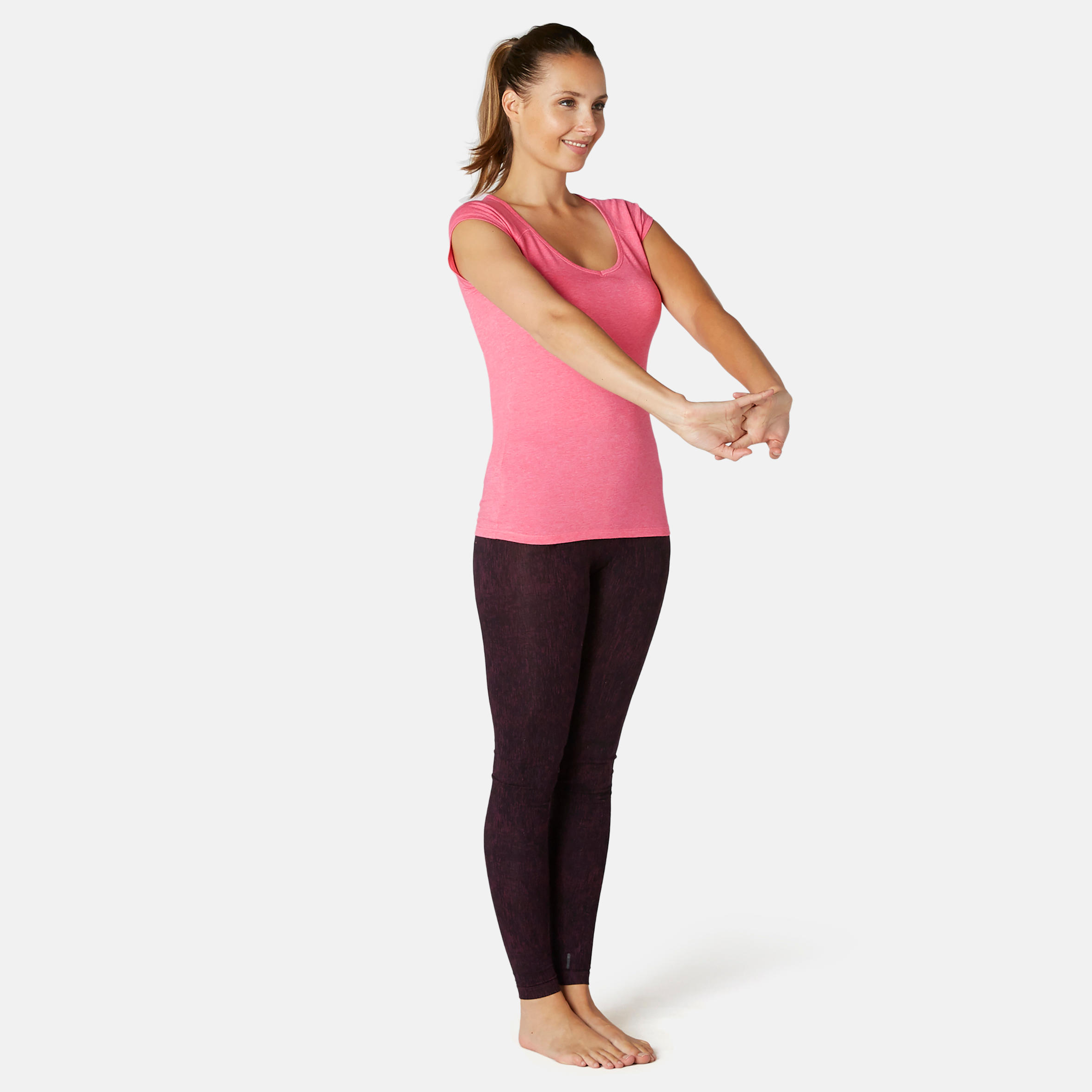 Women's Slim-Fit Pilates & Gentle Gym Sport T-Shirt 500 - Pink 3/7