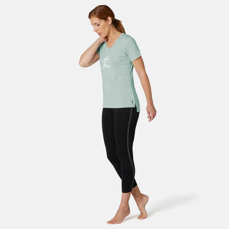 Women's Pilates & Gentle Gym Sport T-Shirt 510 - Green Print