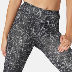 Women's Slim-Fit Fitness Leggings Fit+ 500 - Black/White Print