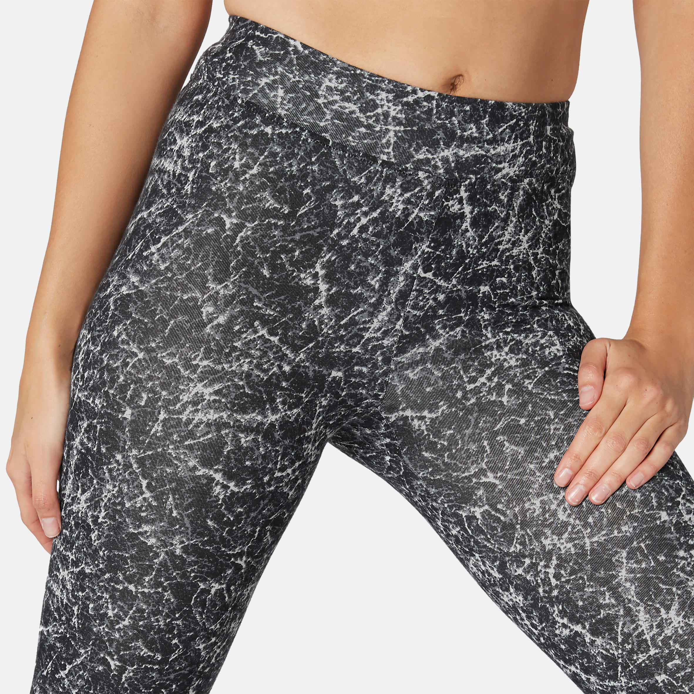 Women's stretch cotton sports leggings, grey and white 8/8