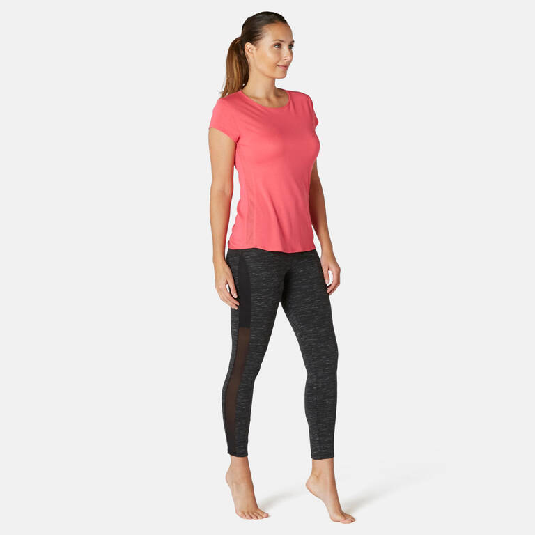 Legging 7/8 Slim-Fit Pilates & Senam Ringan Wanita 520 - Hitam Berbintik