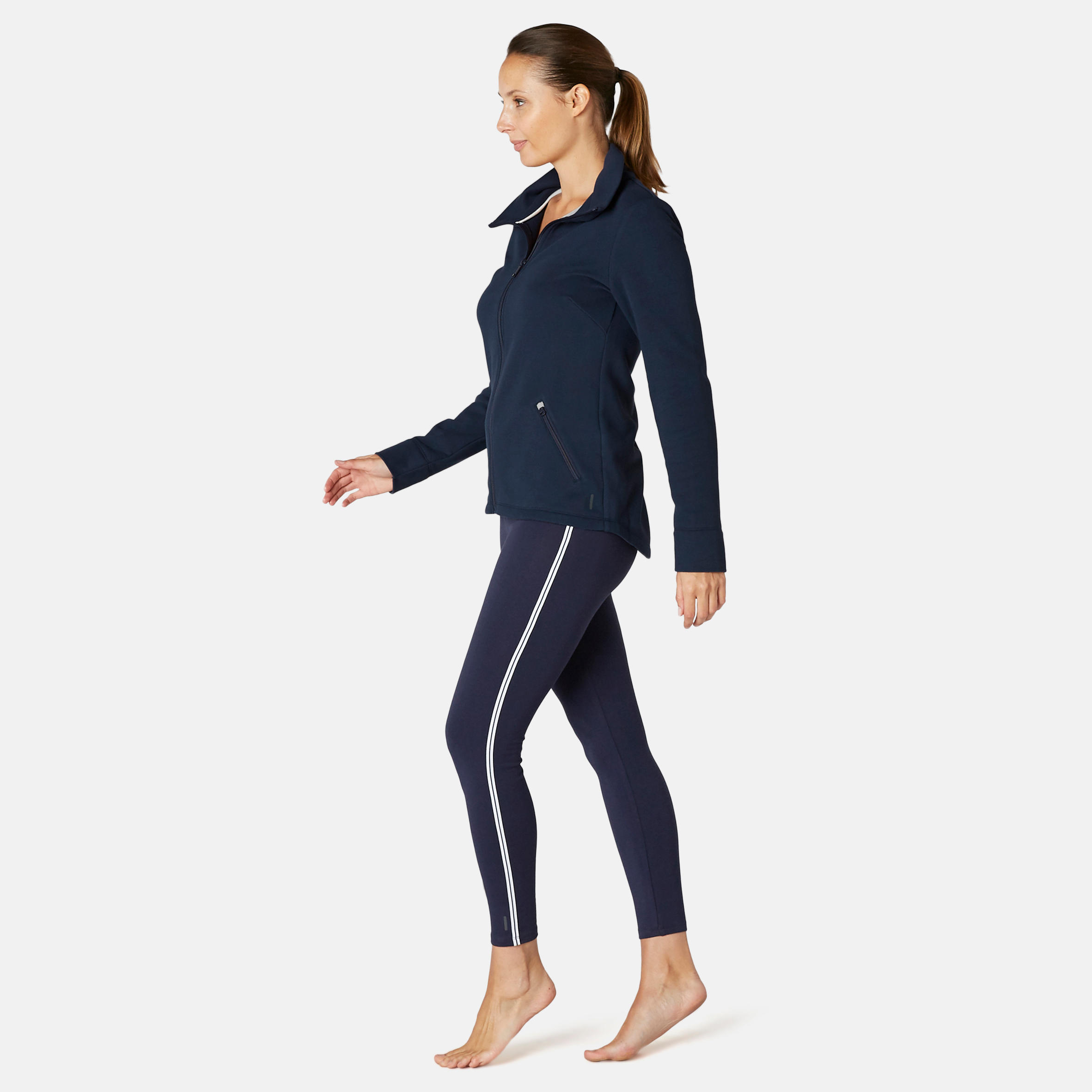 High-Neck Zippered Fitness Sweatshirt - Navy Blue 3/8