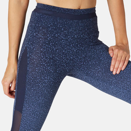 Legging 7/8 Sport Pilates Gym Douce Femme 520 Slim Bleu Printé