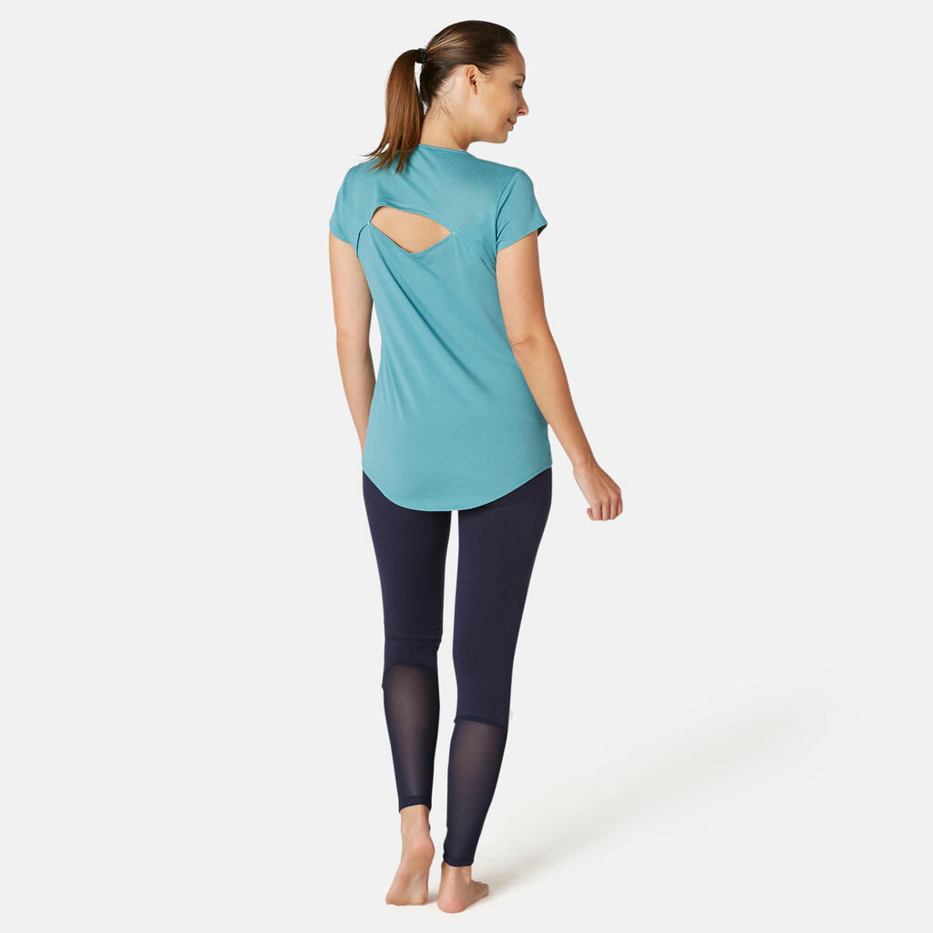 Legging Coton Extensible Fitness Taille Haute avec Mesh Vert