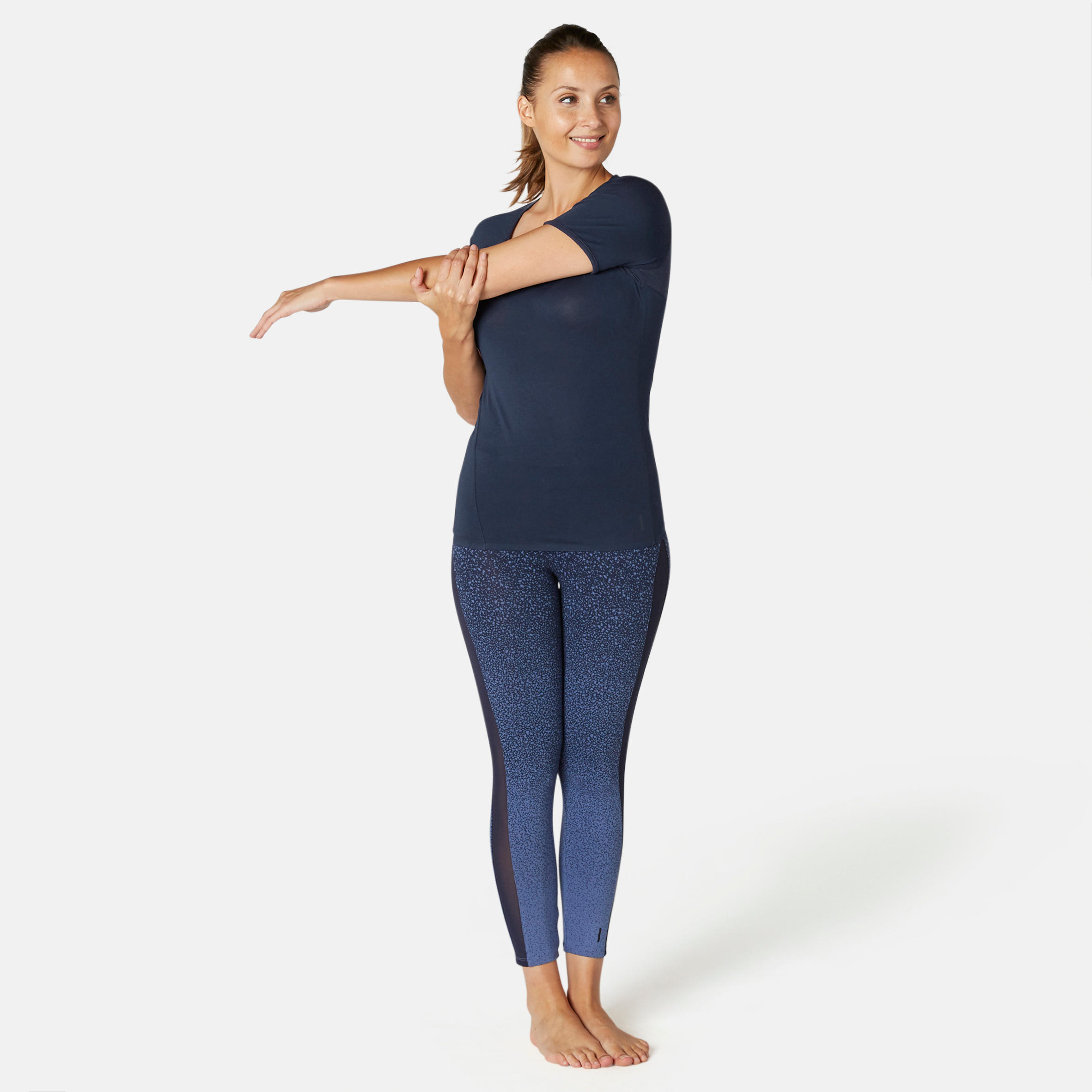 Women's Pilates & Gentle Gym T-Shirt 530 - Navy Blue 3/8