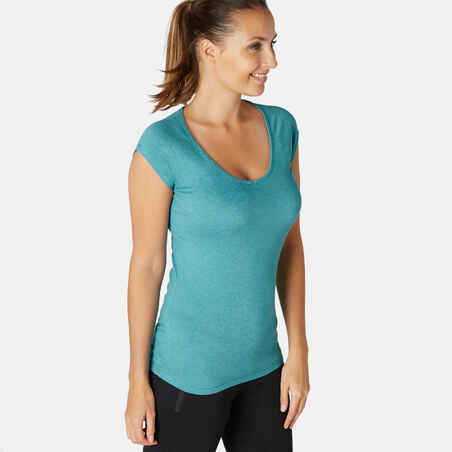 Women's Gentle Gym & Pilates Slim-Fit T-Shirt 500 - Azure