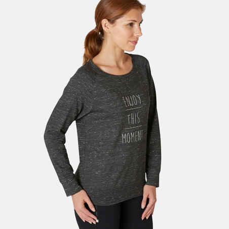 Women's Pilates & Gentle Gym Long-Sleeved Regular-Fit T-Shirt 500 - Grey Print