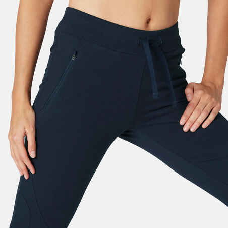 Women's Slim-Fit Fitness Jogging Bottoms 520 - Navy Blue