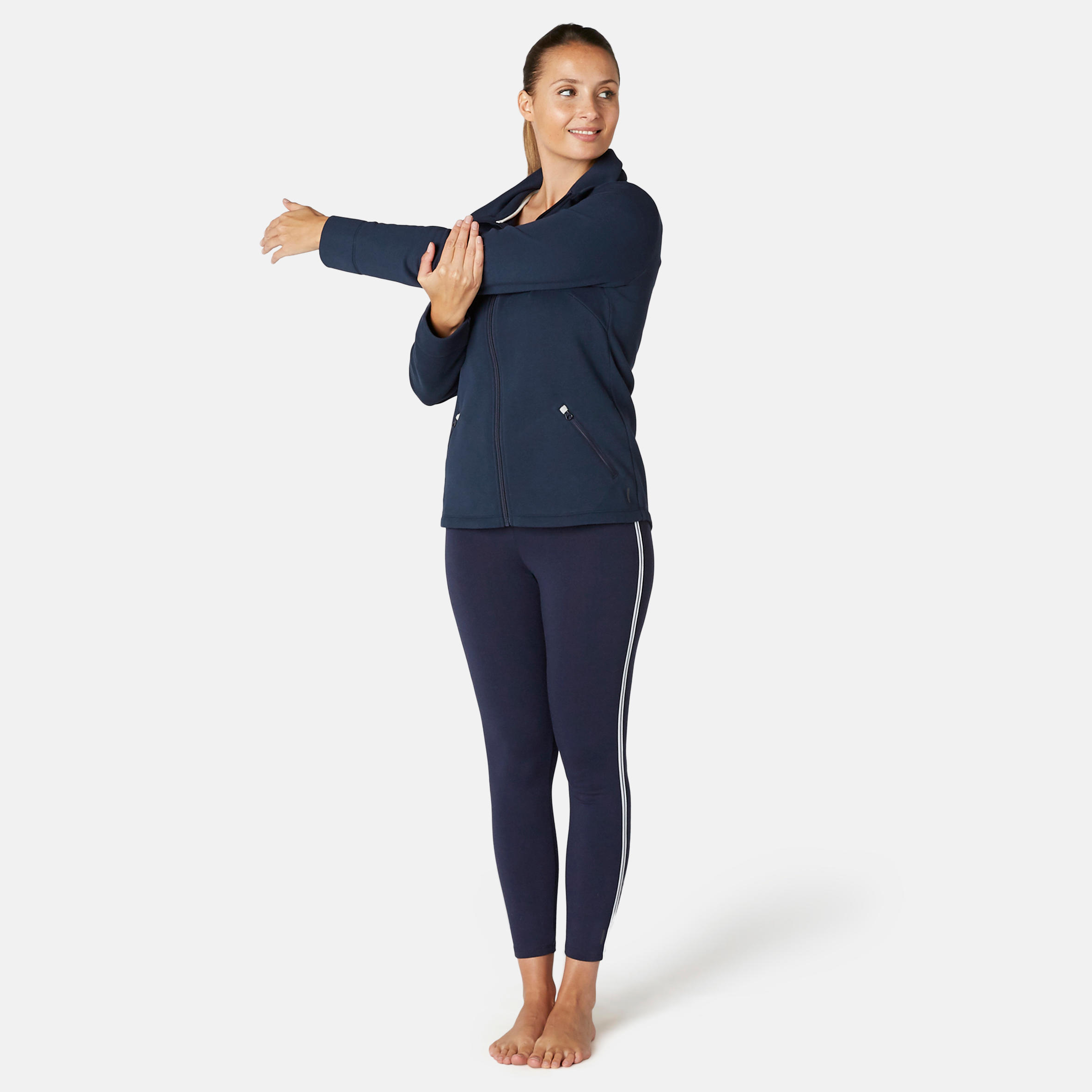 High-Neck Zippered Fitness Sweatshirt - Navy Blue 2/8