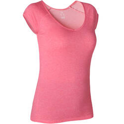 Women's Slim-Fit Pilates & Gentle Gym Sport T-Shirt 500 - Pink