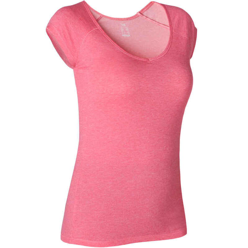 Women's Slim-Fit Pilates & Gentle Gym Sport T-Shirt 500 - Pink