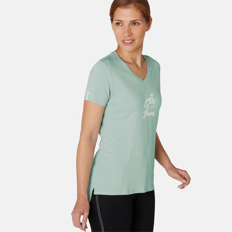 T-shirt Sport Pilates Gym Douce Femme 510 Vert Imprimé - Decathlon