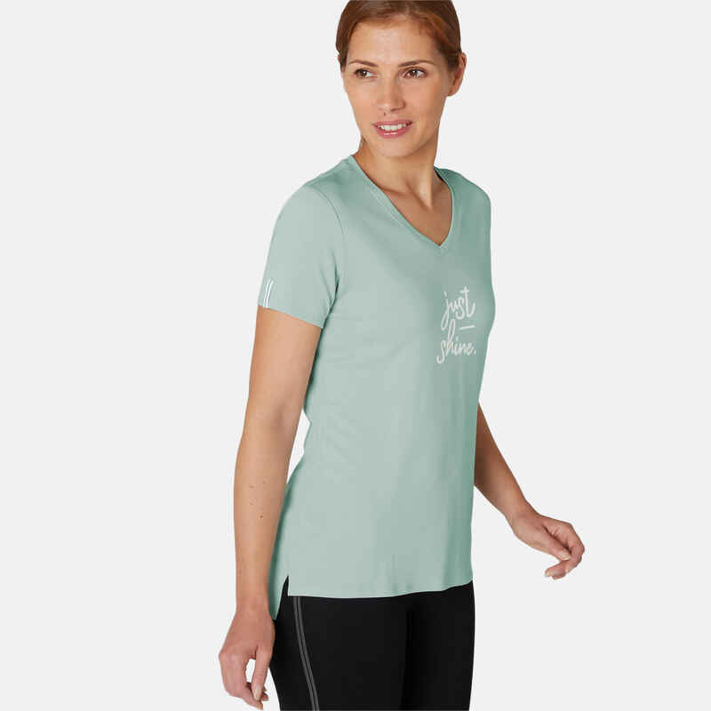 Women's Pilates & Gentle Gym Sport T-Shirt 510 - Green Print