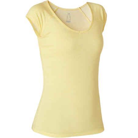 Women's Slim-Fit Pilates & Gentle Gym Sport T-Shirt 500 - Yellow