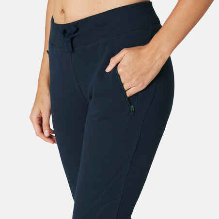 Women's Slim-Fit Fitness Jogging Bottoms 520 - Navy Blue