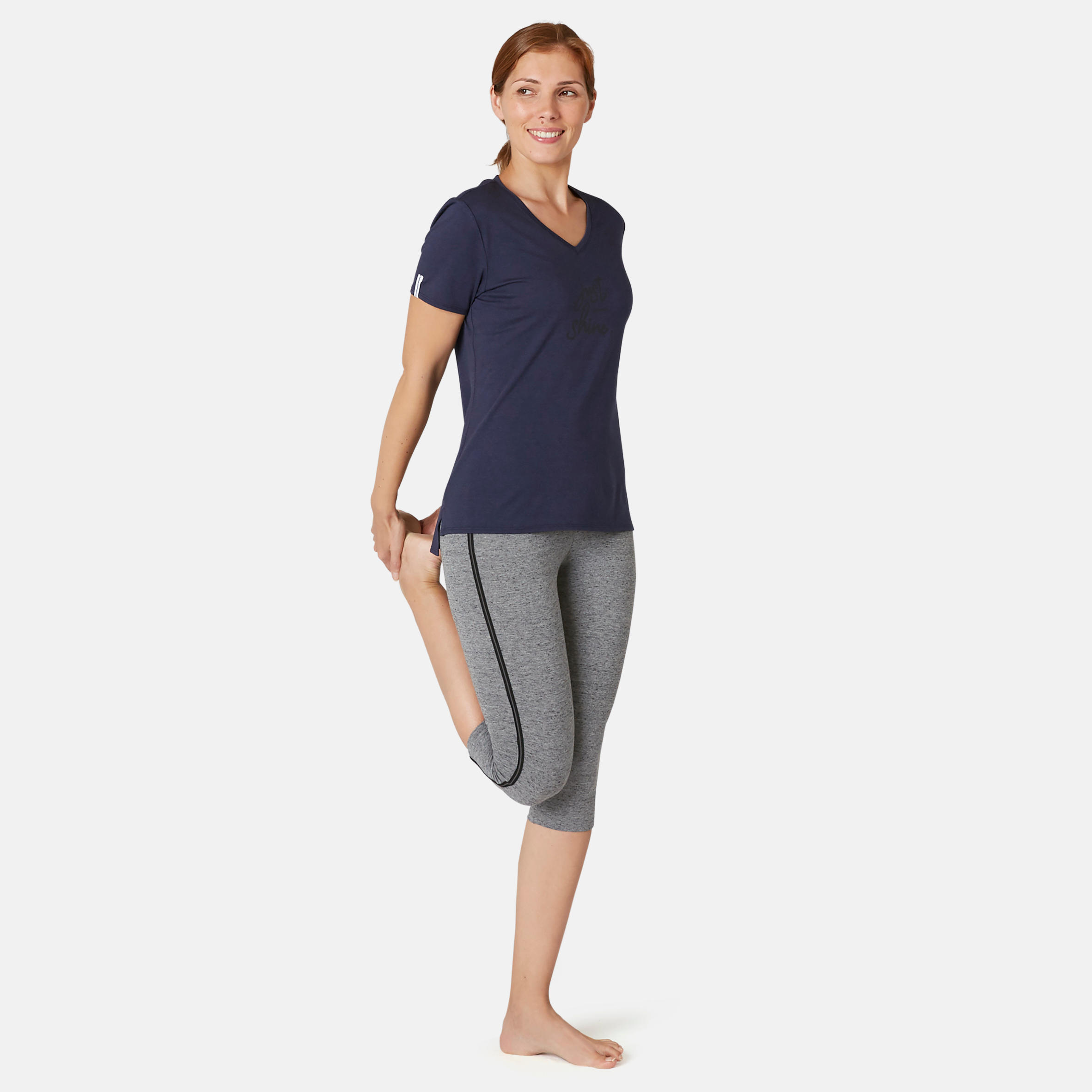 Stretchy Cotton Fitness Cropped Bottoms - Grey 3/8