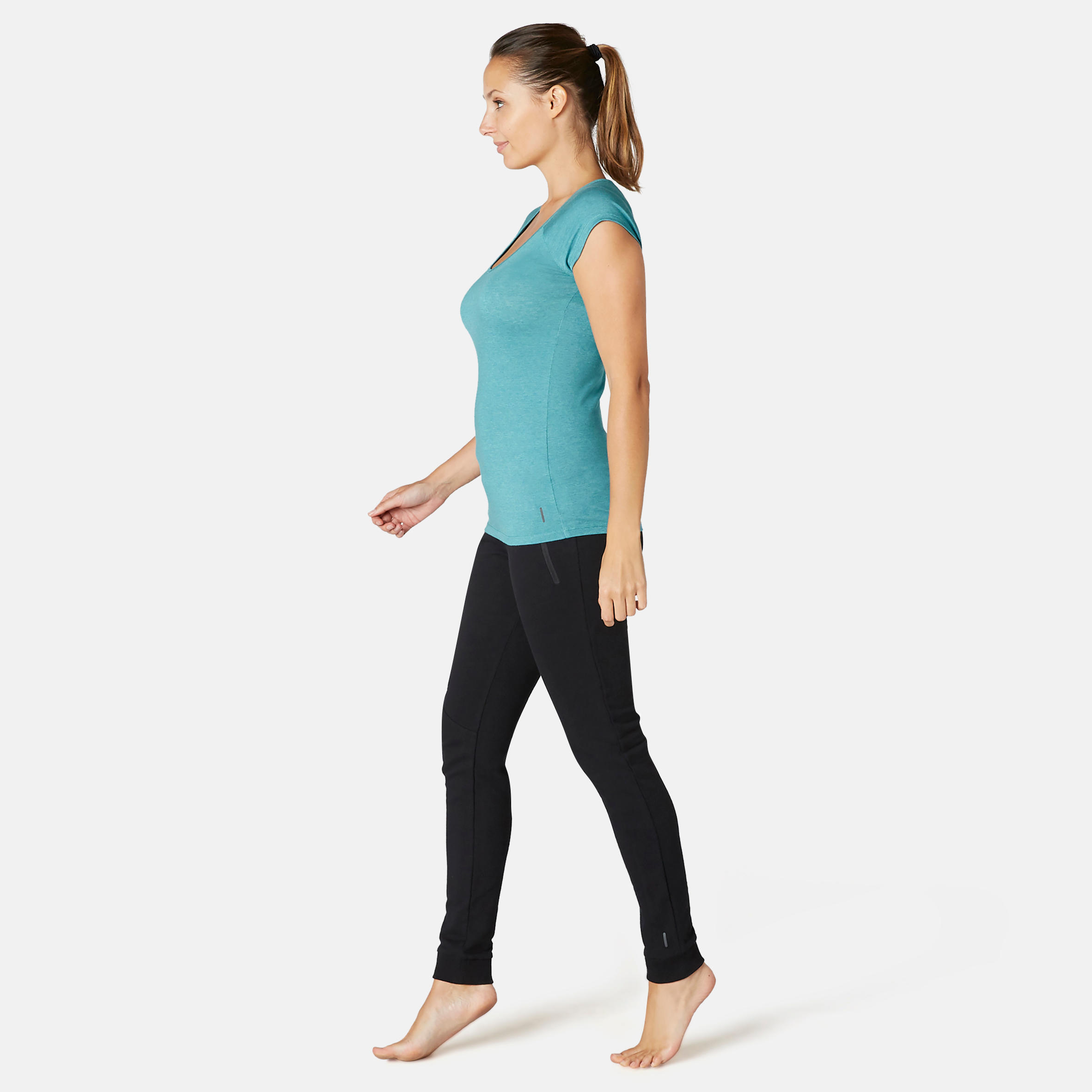 Women's Gentle Gym & Pilates Slim-Fit T-Shirt 500 - Azure 3/9