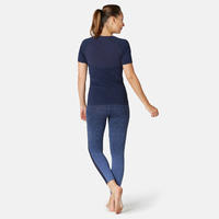 Legging 7/8 Sport Pilates Gym Douce Femme 520 Slim Bleu Printé