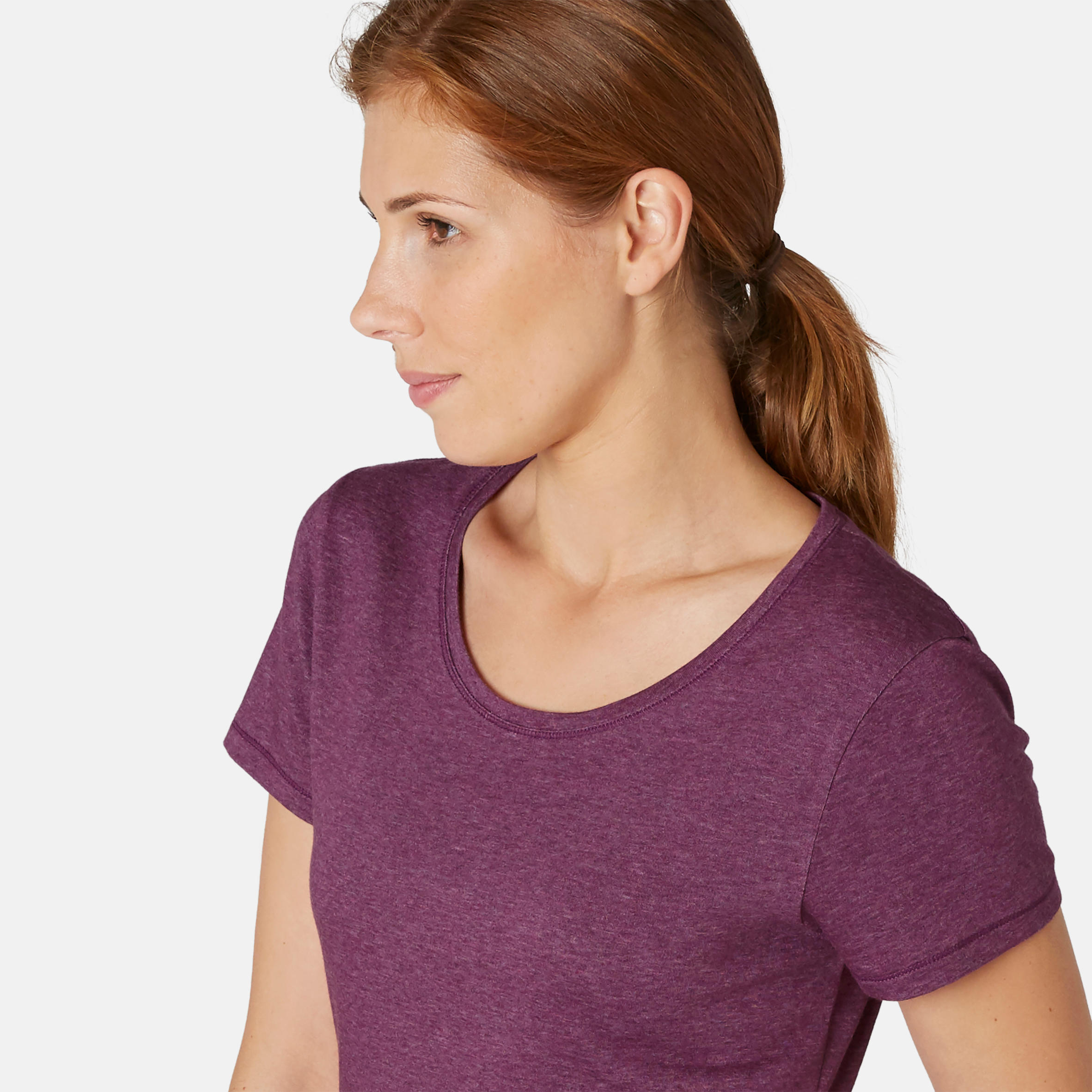 Women's Regular-Fit Pilates & Gentle Gym Sport T-Shirt 500 - Purple Print 5/7