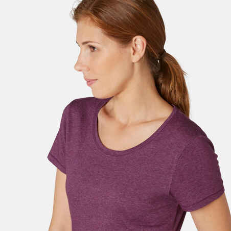 Women's Regular-Fit Pilates & Gentle Gym Sport T-Shirt 500 - Purple Print