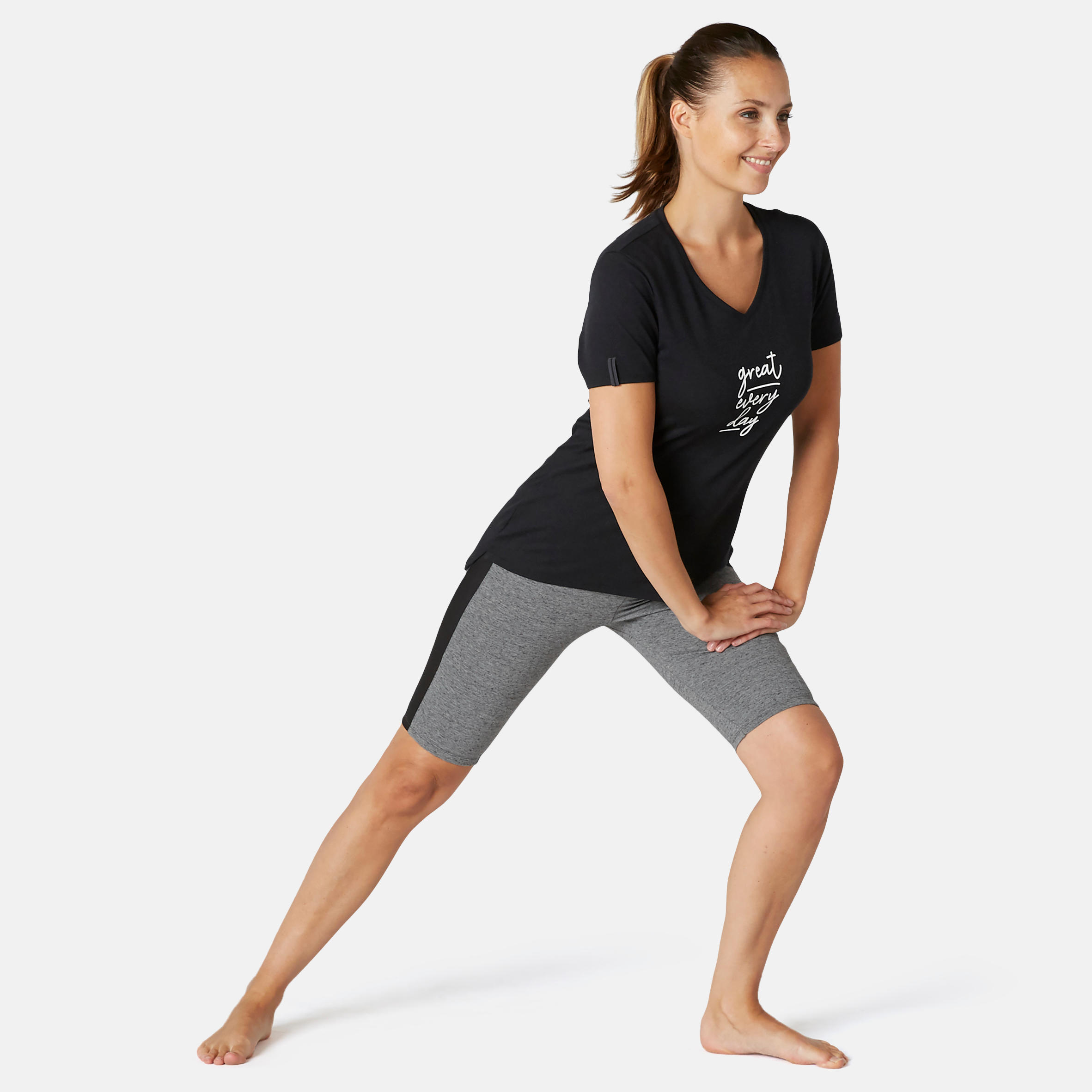 Women's Slim-Fit Cotton Fitness Cycling Shorts 520 Without Pockets - Grey 4/9