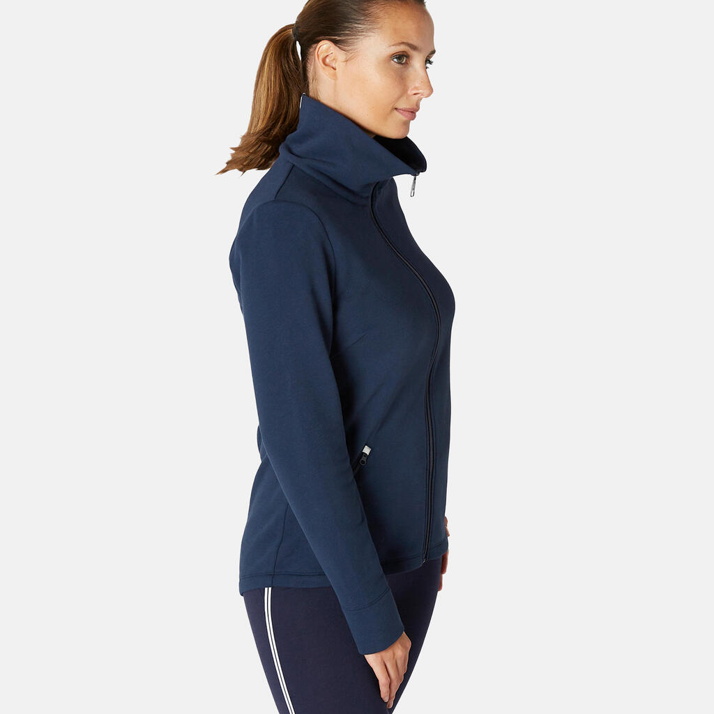 High-neck zippered fitness sweatshirt - navy blue