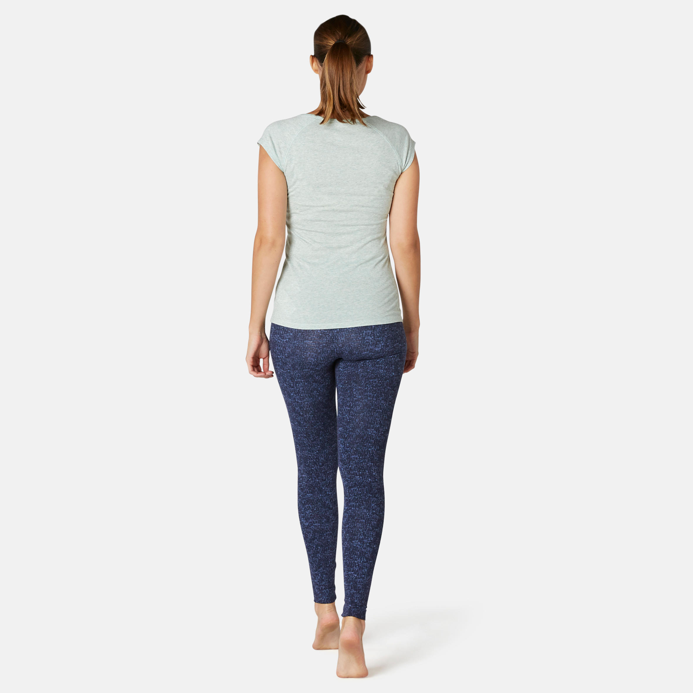 Women's stretchy cotton sports leggings, blue 5/9