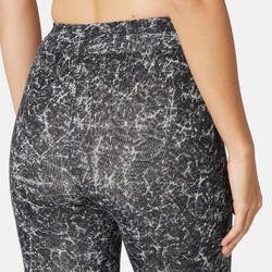 Women's Slim-Fit Fitness Leggings Fit+ 500 - Black/White Print