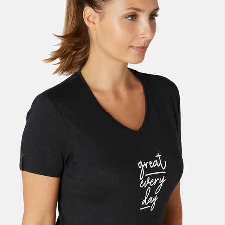 Women's Slim-Fit Pilates & Gentle Gym Sport T-Shirt 510 - Black Print