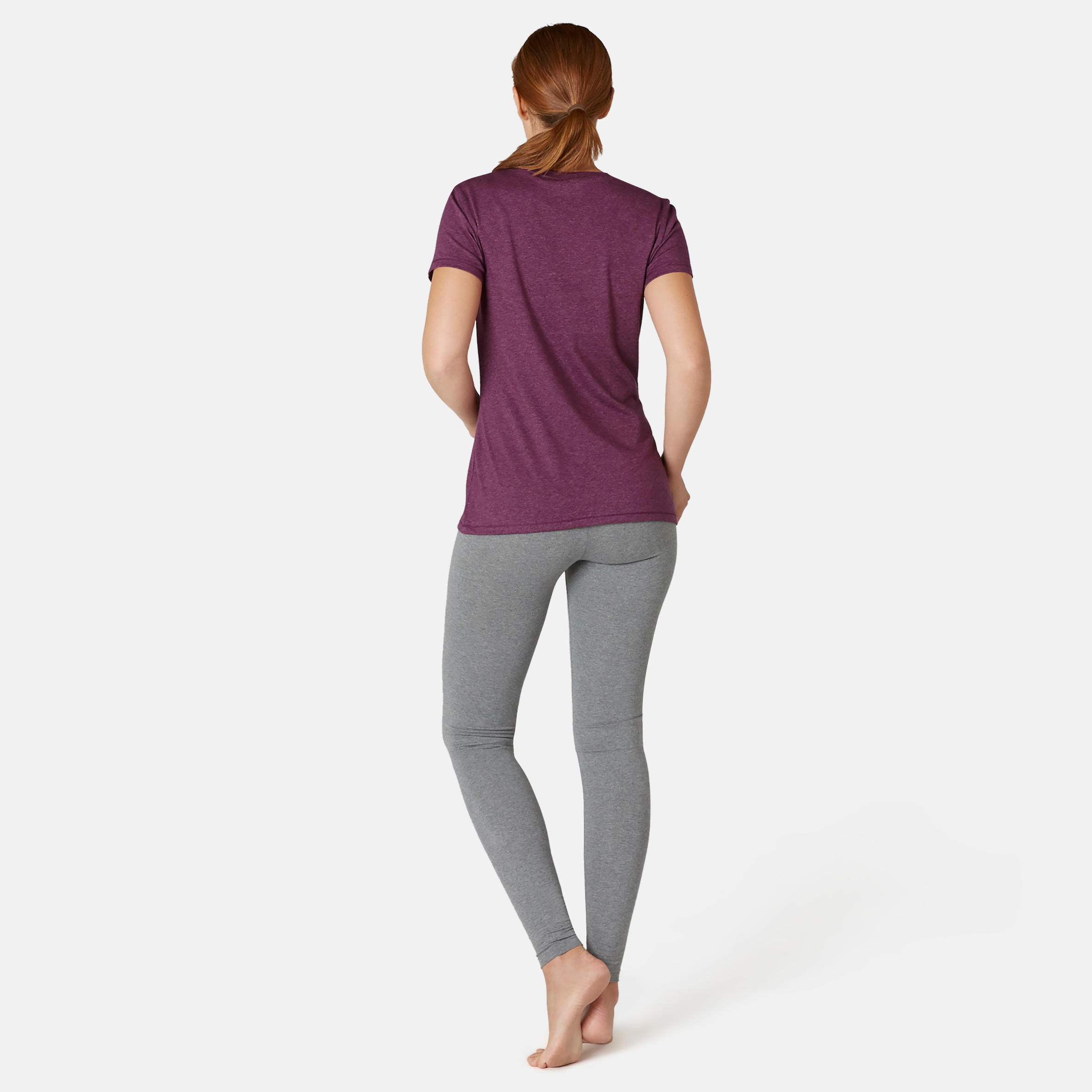 Women's Regular-Fit Pilates & Gentle Gym Sport T-Shirt 500 - Purple Print 4/7