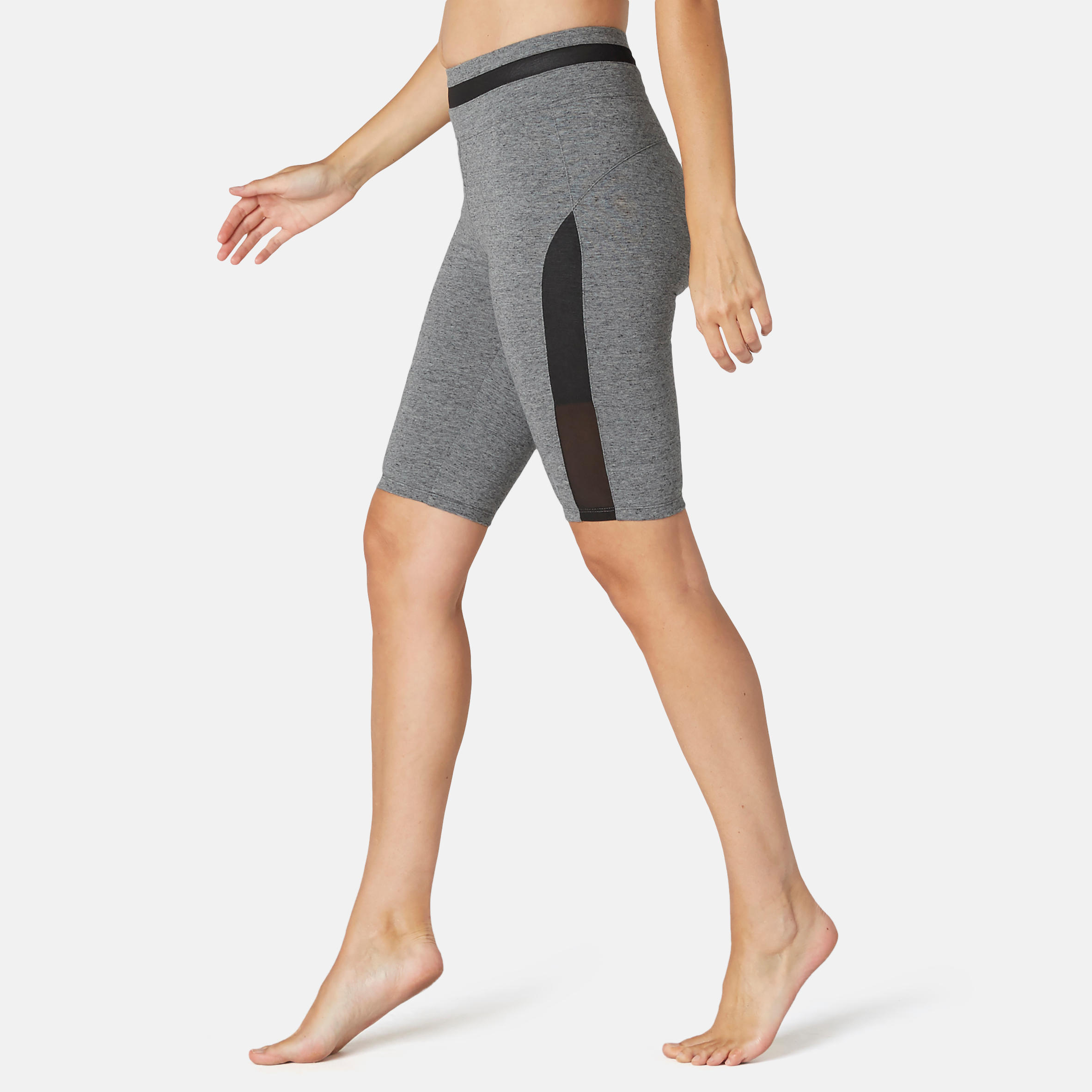Women's Slim-Fit Cotton Fitness Cycling Shorts 520 Without Pockets - Grey 2/9