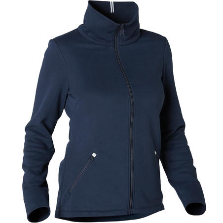 Sweat Zippé col haut Fitness Bleu Marine