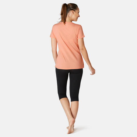 T-shirt fitness manches courtes col rond coton extensible femme - 500 Orange