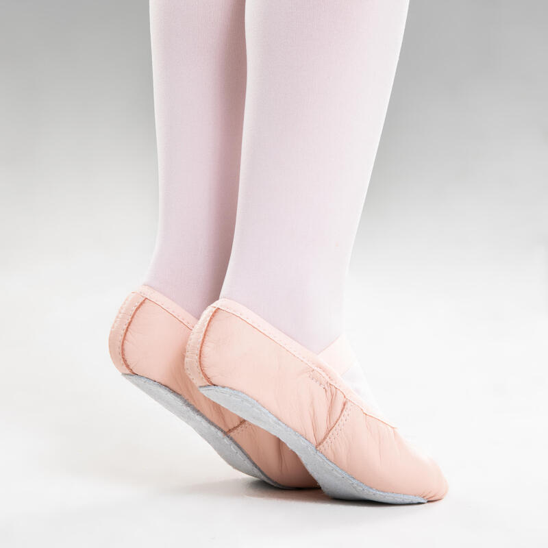 Balletschoenen leren demi-pointes met hele zool roze maat 25-38