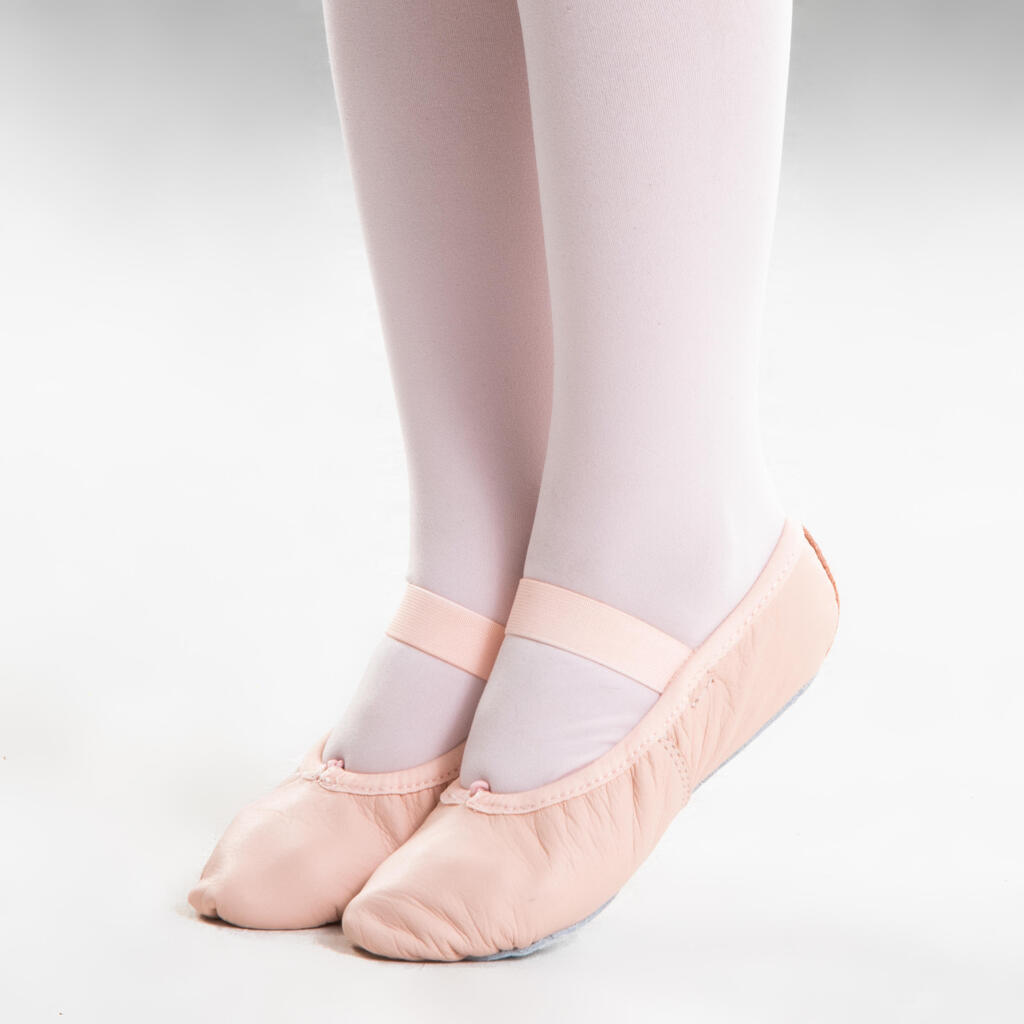 Demi-pointes en cuir de danse classique semelle entière enfant, rose