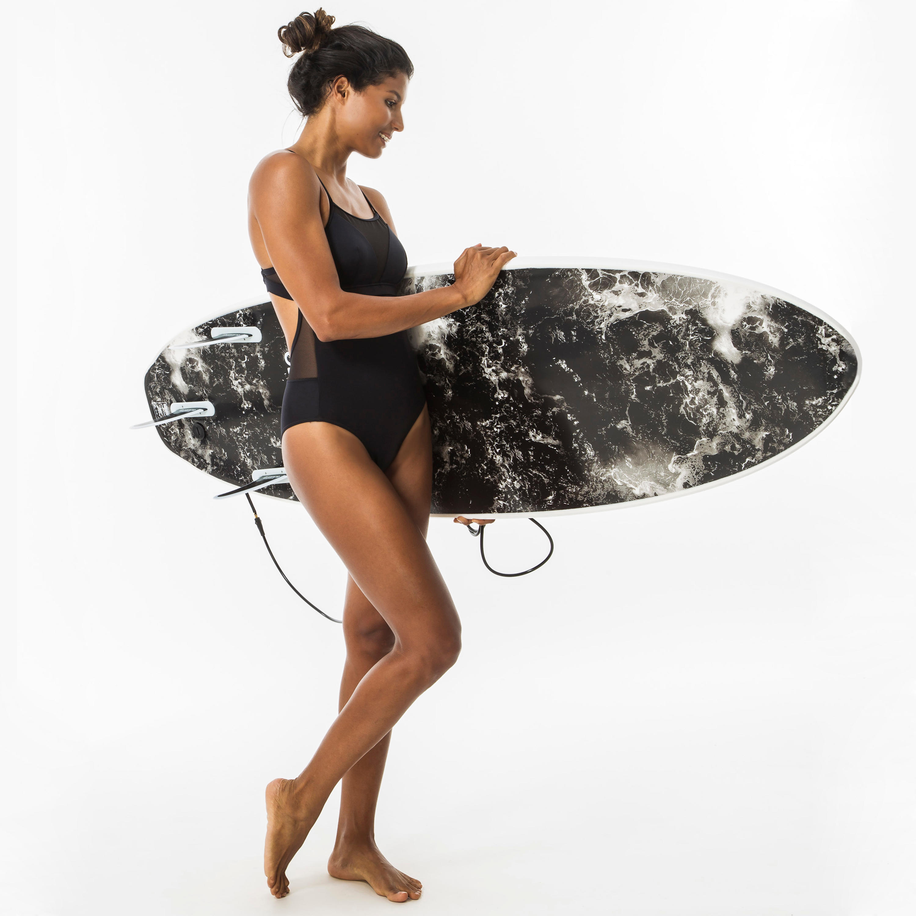 Women's 1-piece surf swimsuit with adjustable double flat ELISE BLACK 11/13