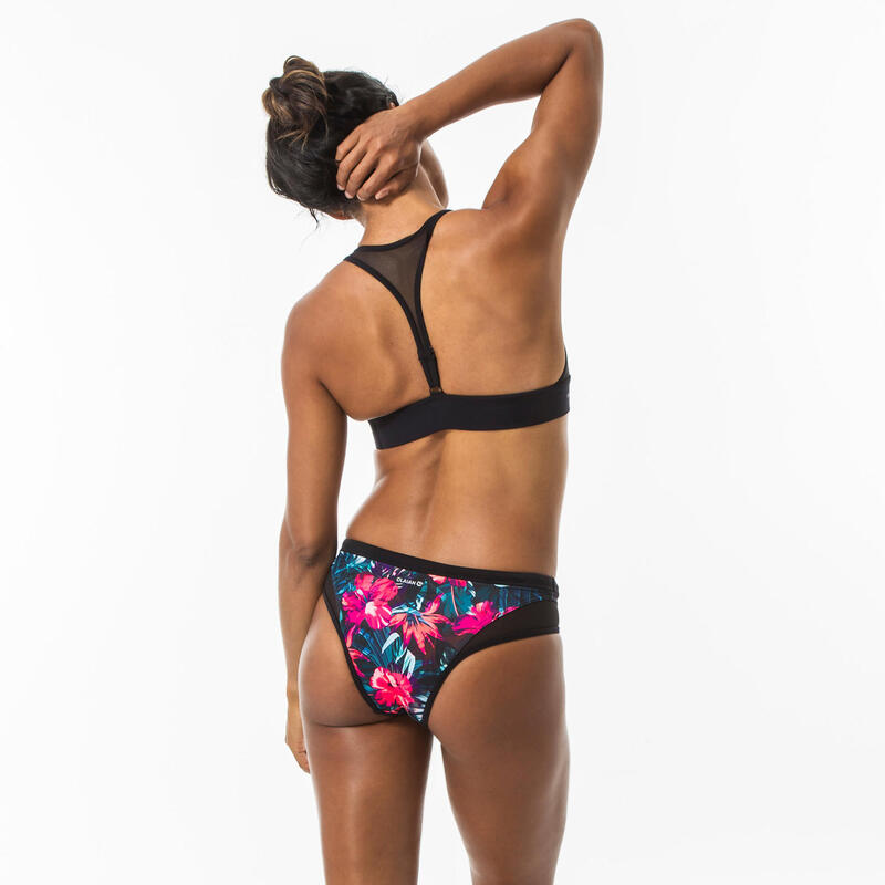 Top bikini Mujer deportivo escote V negro tropical