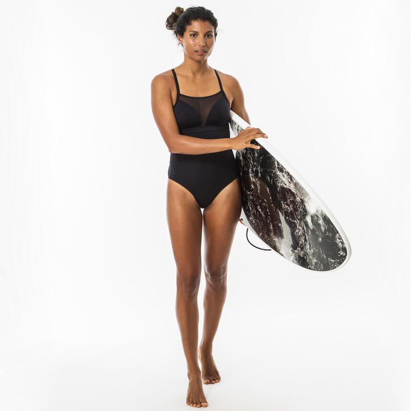 Maillot de bain de surf 1 pièce femme avec double réglage plat ELISE NOIR