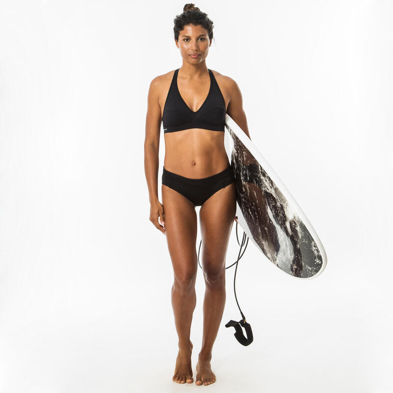 Top bikini Mujer surf deportivo escote V Negro. Disponible en talla gande
