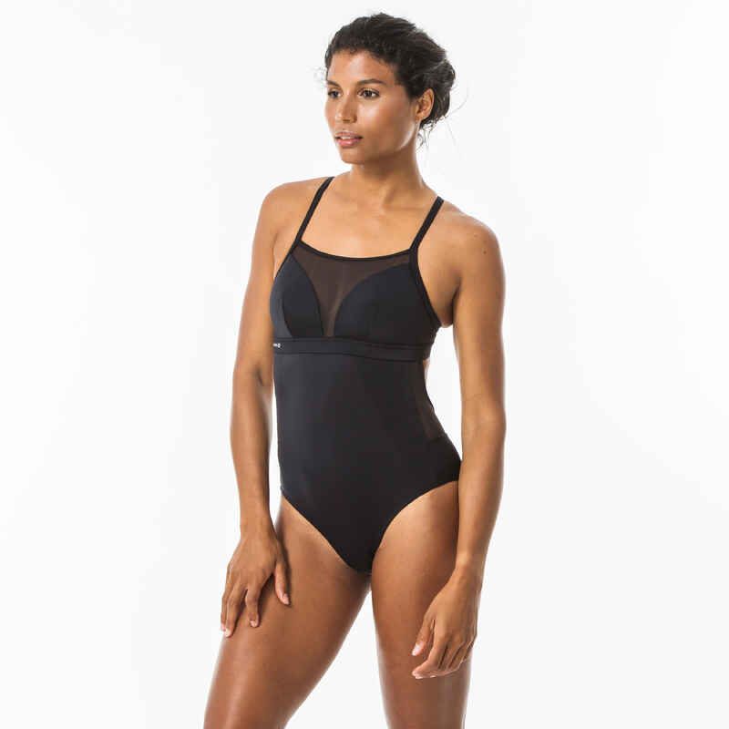 Women's 1-piece surf swimsuit with adjustable double flat ELISE BLACK