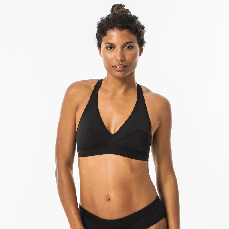 Top bikini Mujer surf deportivo escote V Negro. Disponible en talla gande