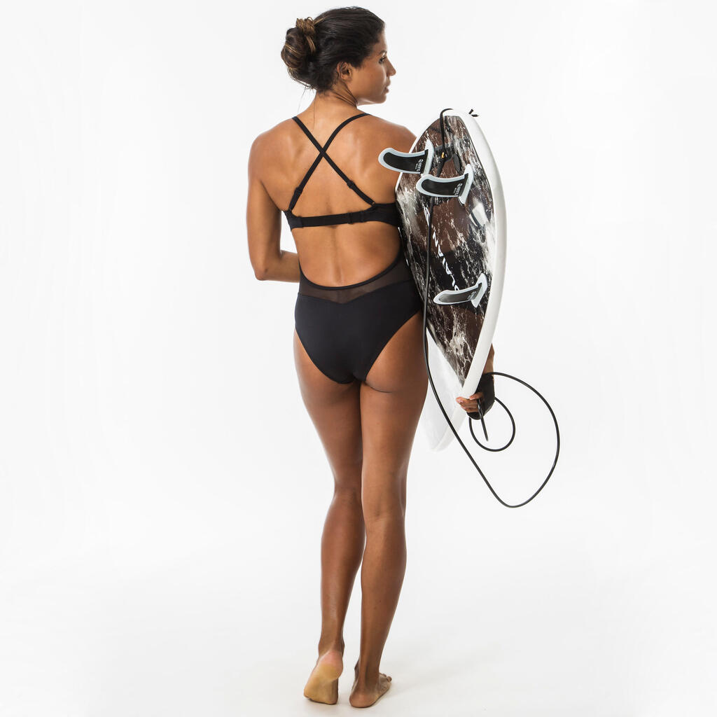 Sieviešu kopējais sērfošanas peldkostīms ar dubultām lencītēm “Elise”, melns