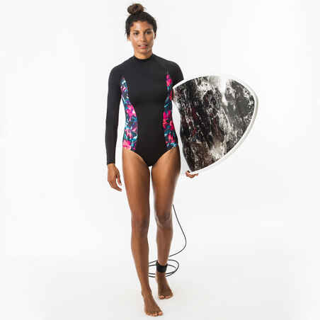 Badeanzug Surfen Damen langarm Rückenreißverschluss Dani Foamy schwarz/pink