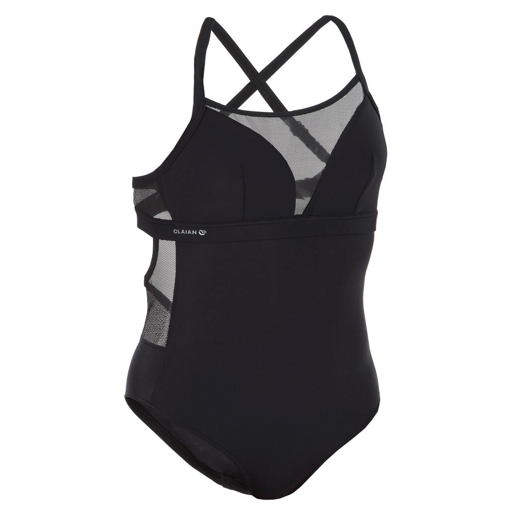 Sieviešu kopējais sērfošanas peldkostīms ar dubultām lencītēm “Elise”, melns